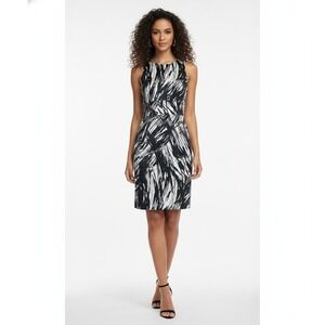 Ann Taylor Dress Womens 8 Black White‎ Silk Abstract Sheath Elegant Formal Work
